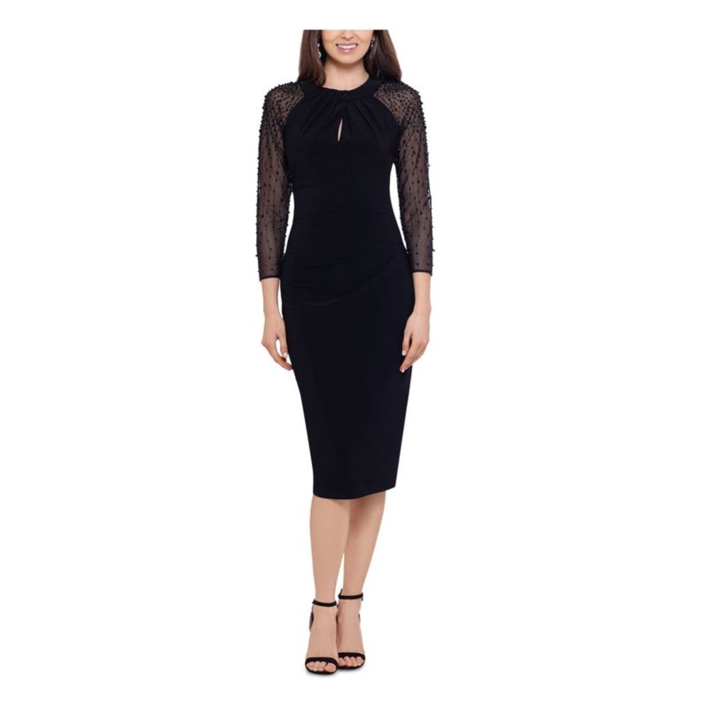 B&A  BY BETSY & ADAM Womens Black 3/4 Sleeve Midi Evening Sheath Dress 12